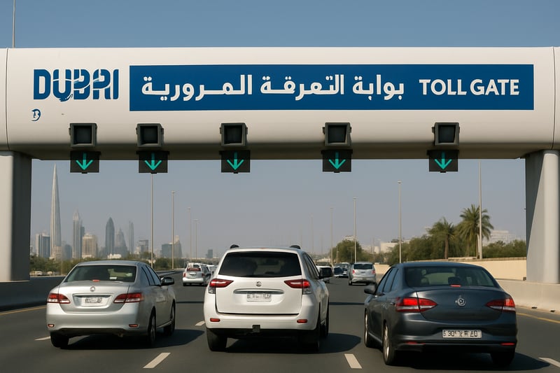 Dubai toll gate with cars passing through