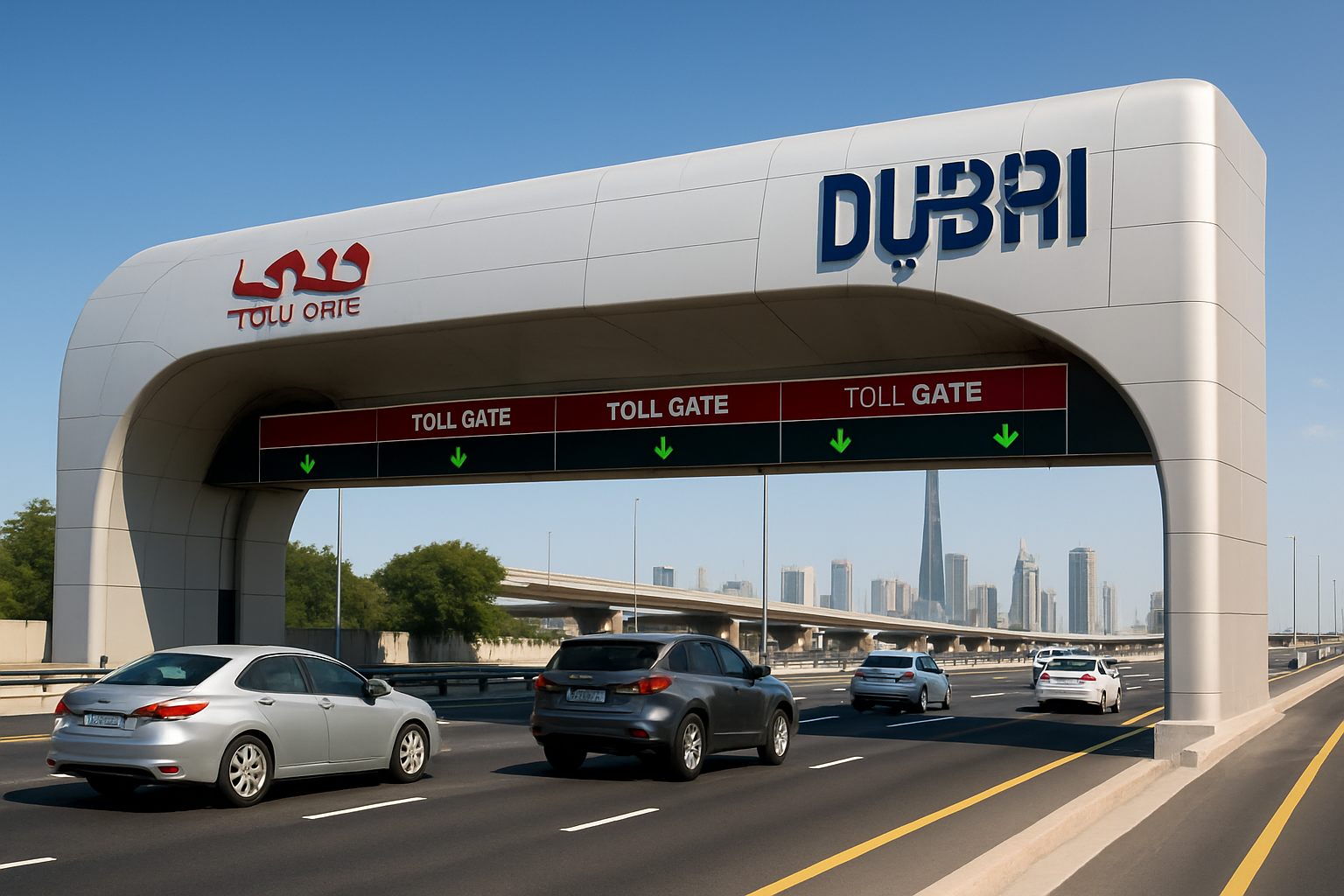 Modern toll gate on a Dubai highway