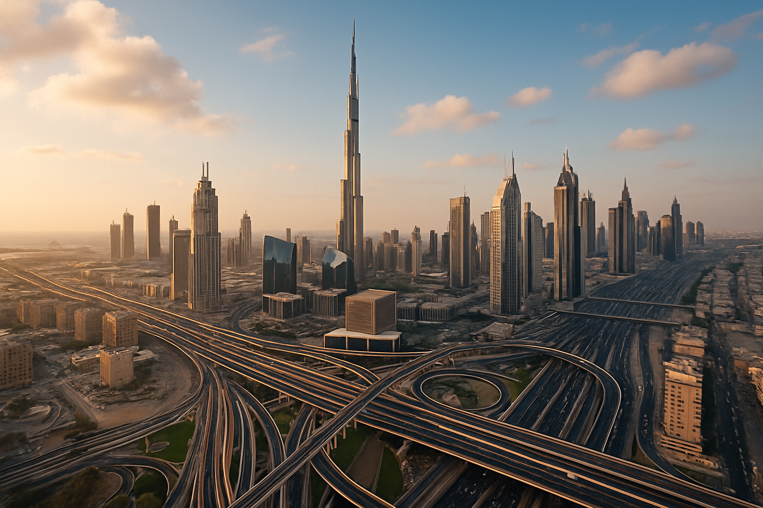 Dubai skyline with major highways
